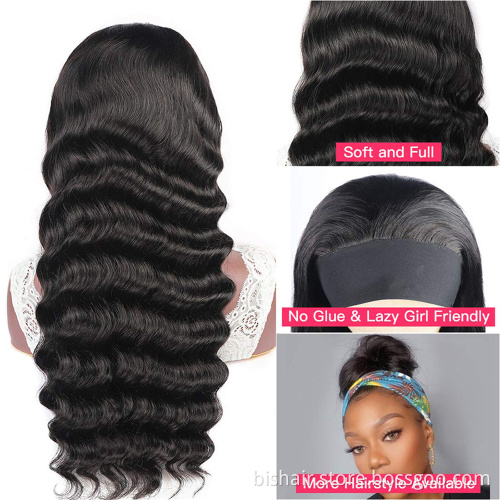 BIS Wholesale Deep Wave Headband Wig Human Hair For Black Women Raw Virgin Human Hair The Cheapest Headband Wigs 150 Density